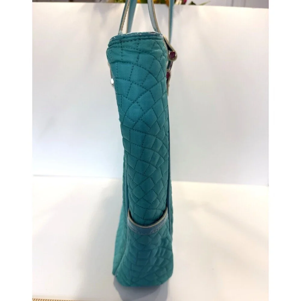 Vera Bradley Vera Tote Forever Green Teal Checkered Quilted Laptop Bistro Large
